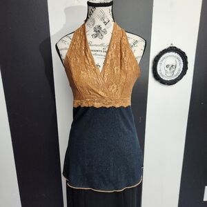 Y2k  Tan and Dark Blue Halter